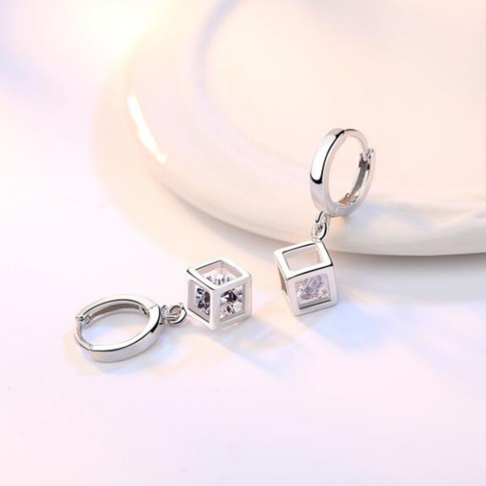 *NEW [Set of 3] 925 Sterling Silver Diamond Cube E - Picture 12 of 13